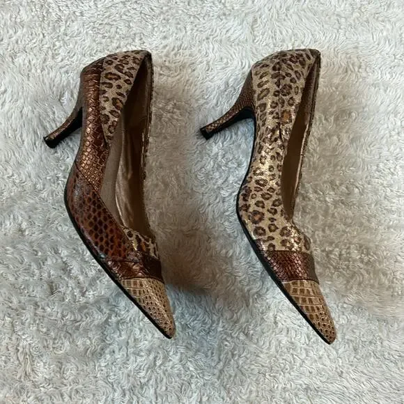 BKE - Buckle leopard and snakeskin pointed toe heels, size Probs 8.5 - Picture 6 of 10